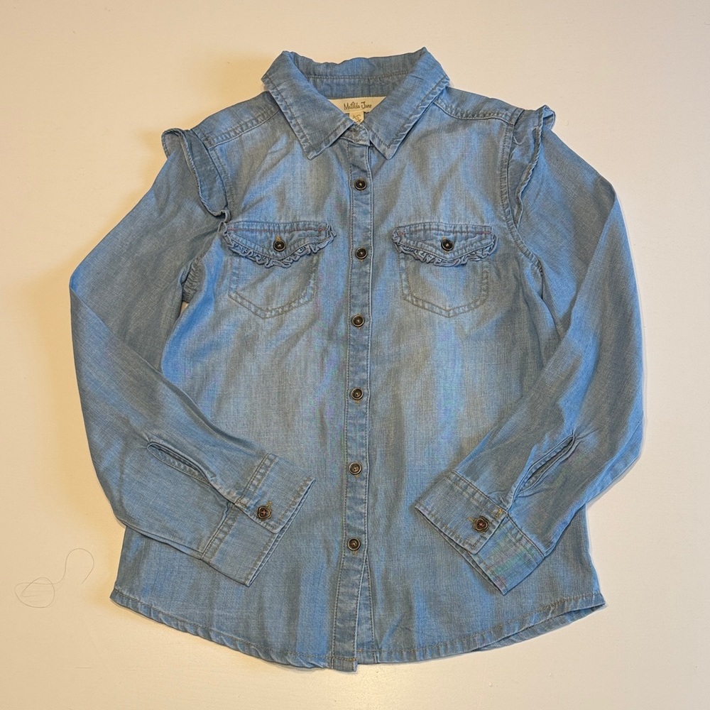 Matilda Jane Blue Button Down Drapey Chambray Shirt